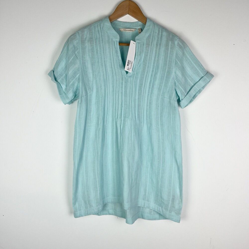 Soft‎ Surrounding Cambria Gauze Tunic Iced Aqua Green/Blue ShortSleeve To…​